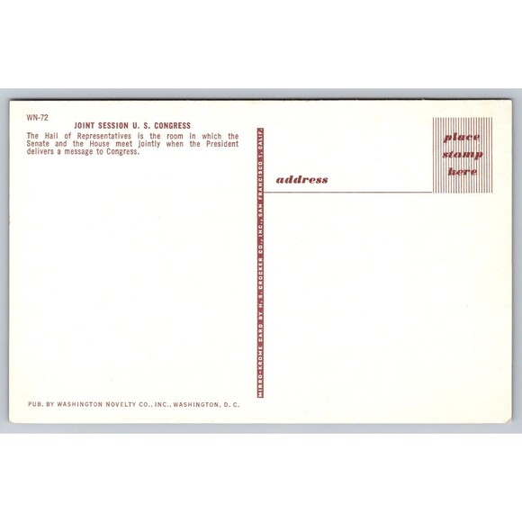 Postcard Washington D. C. Joint Session U. S. Congress Hall of Representatives - Picture 2 of 2